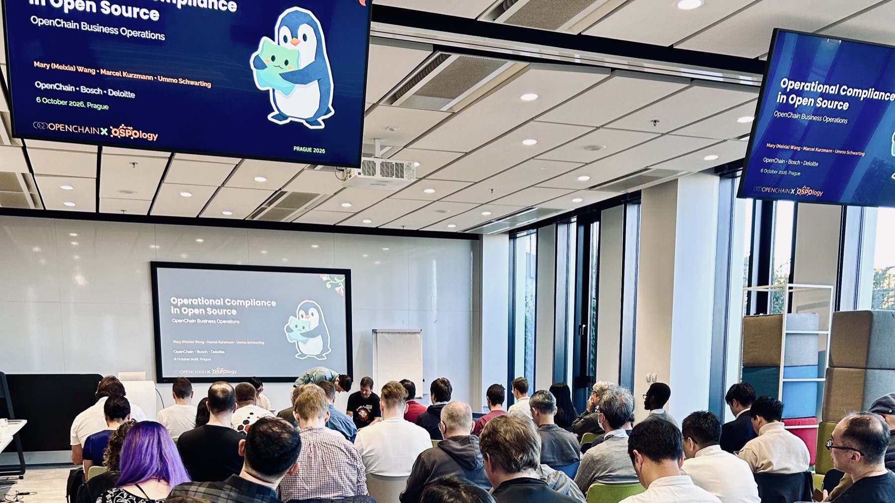 Participants at OpenChain x OSPOlogy Prague during the operational compliance session.