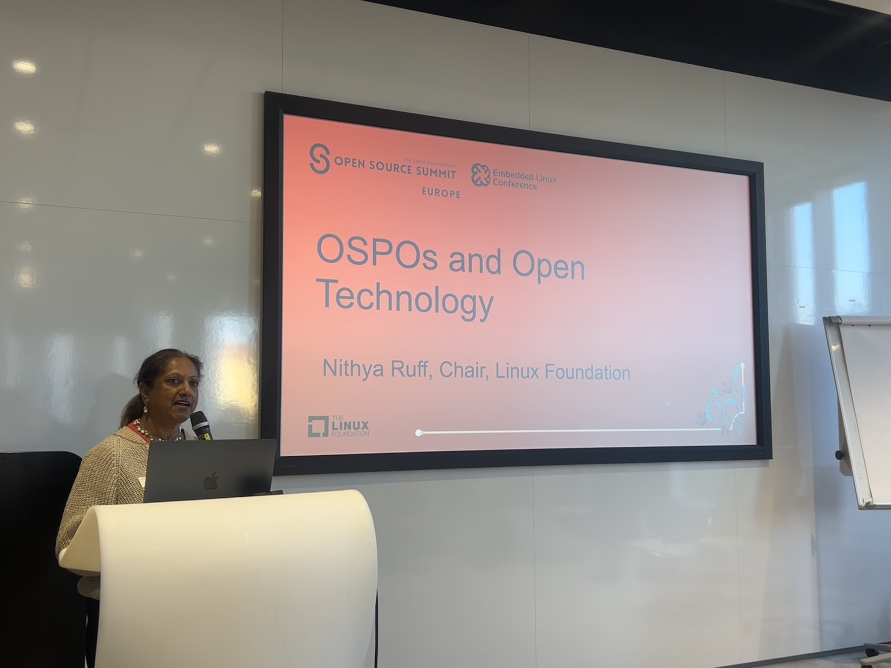 Nithya Ruff presenting OSPOs and Open Technology.